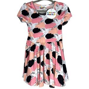 NEW Dot Dot Smile Black White Peach Brushstrokes Cap Sleeve Dress 12-24M